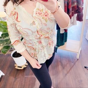 Jonny Was lace floral top size M